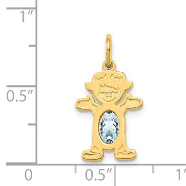 14K Girl Charm 6x4 Oval Genuine Aquamarine-March