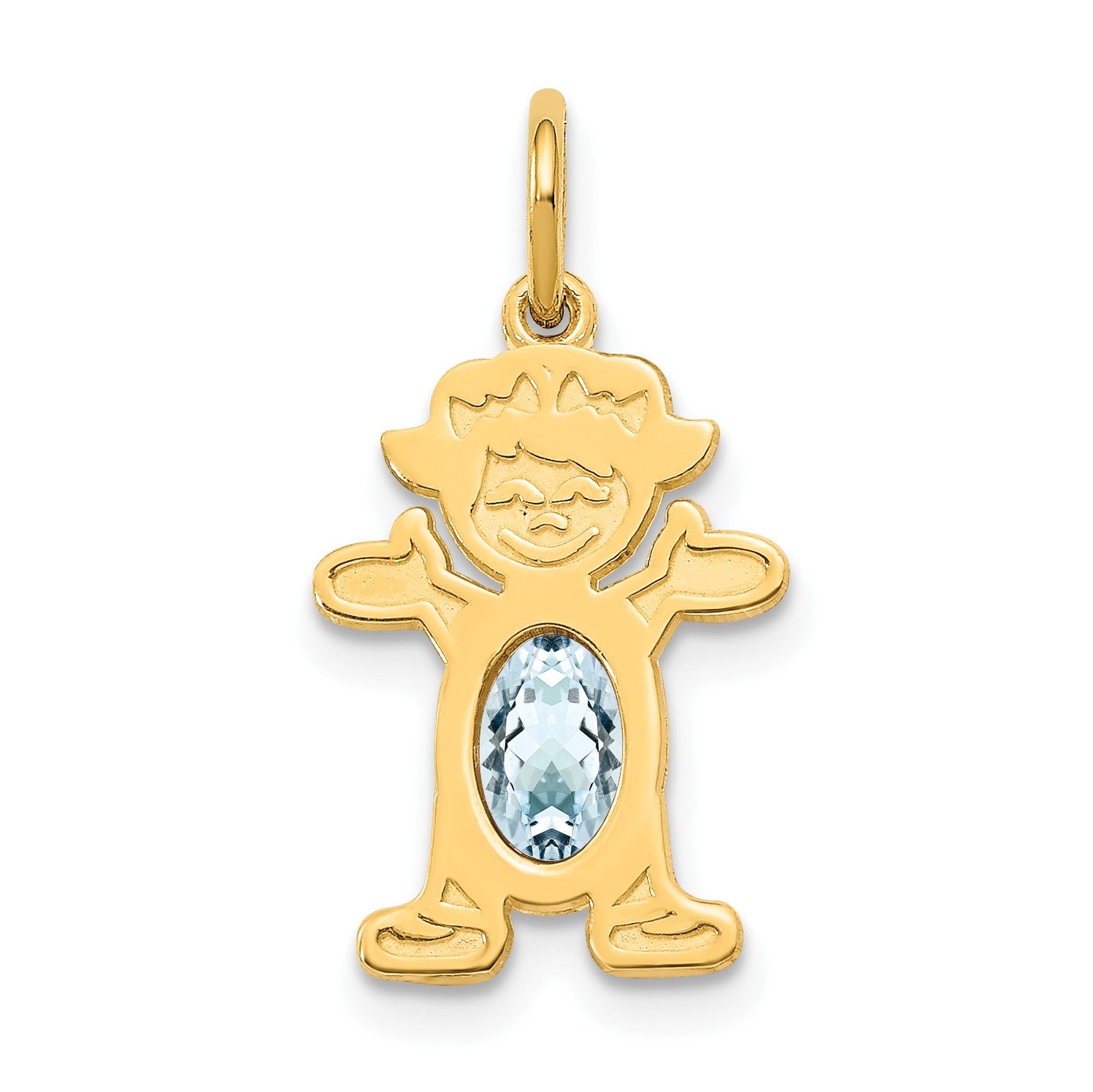 14K Girl Charm 6x4 Oval Genuine Aquamarine-March