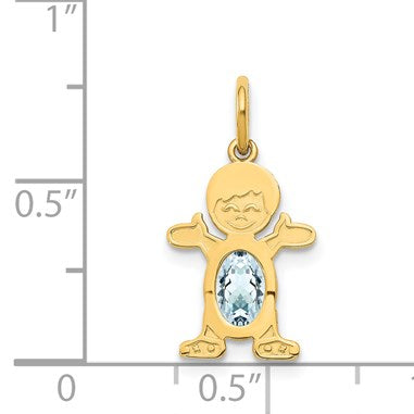 14K Boy Charm 6x4 Oval Genuine Aquamarine-March