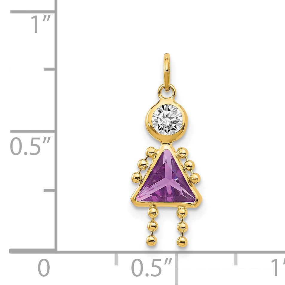 14k February Girl Synthetic Birthstone Charm