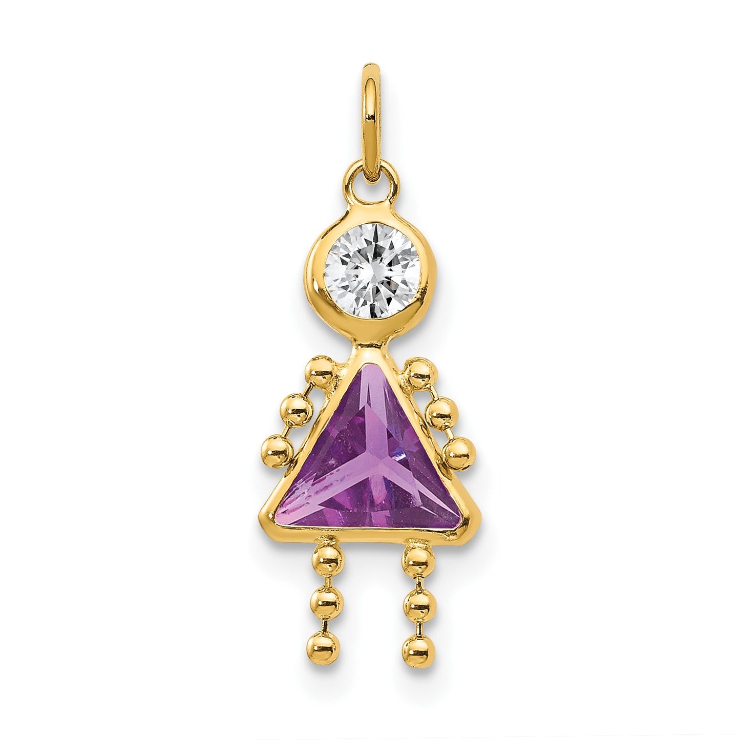 14k February Girl Synthetic Birthstone Charm