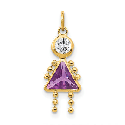 14k February Girl Synthetic Birthstone Charm