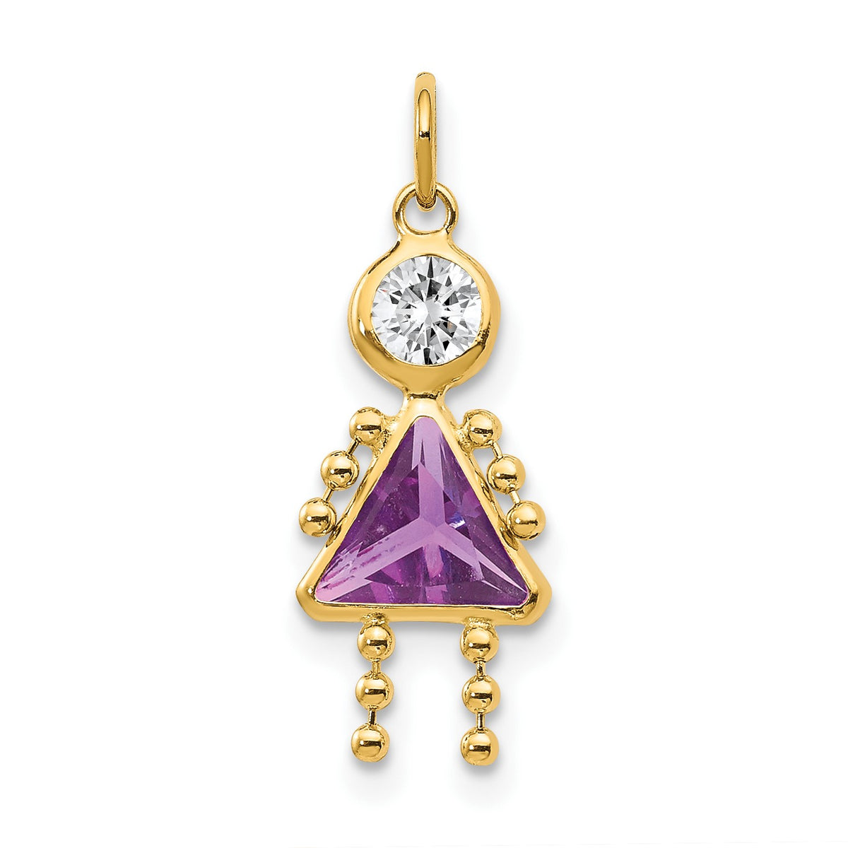 14k February Girl Synthetic Birthstone Charm