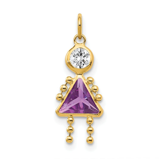 14k February Girl Synthetic Birthstone Charm
