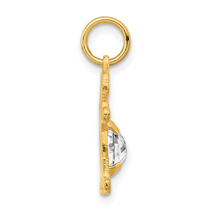 14K Girl Charm 6x4 Oval Genuine White Topaz-April