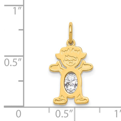 14K Girl Charm 6x4 Oval Genuine White Topaz-April