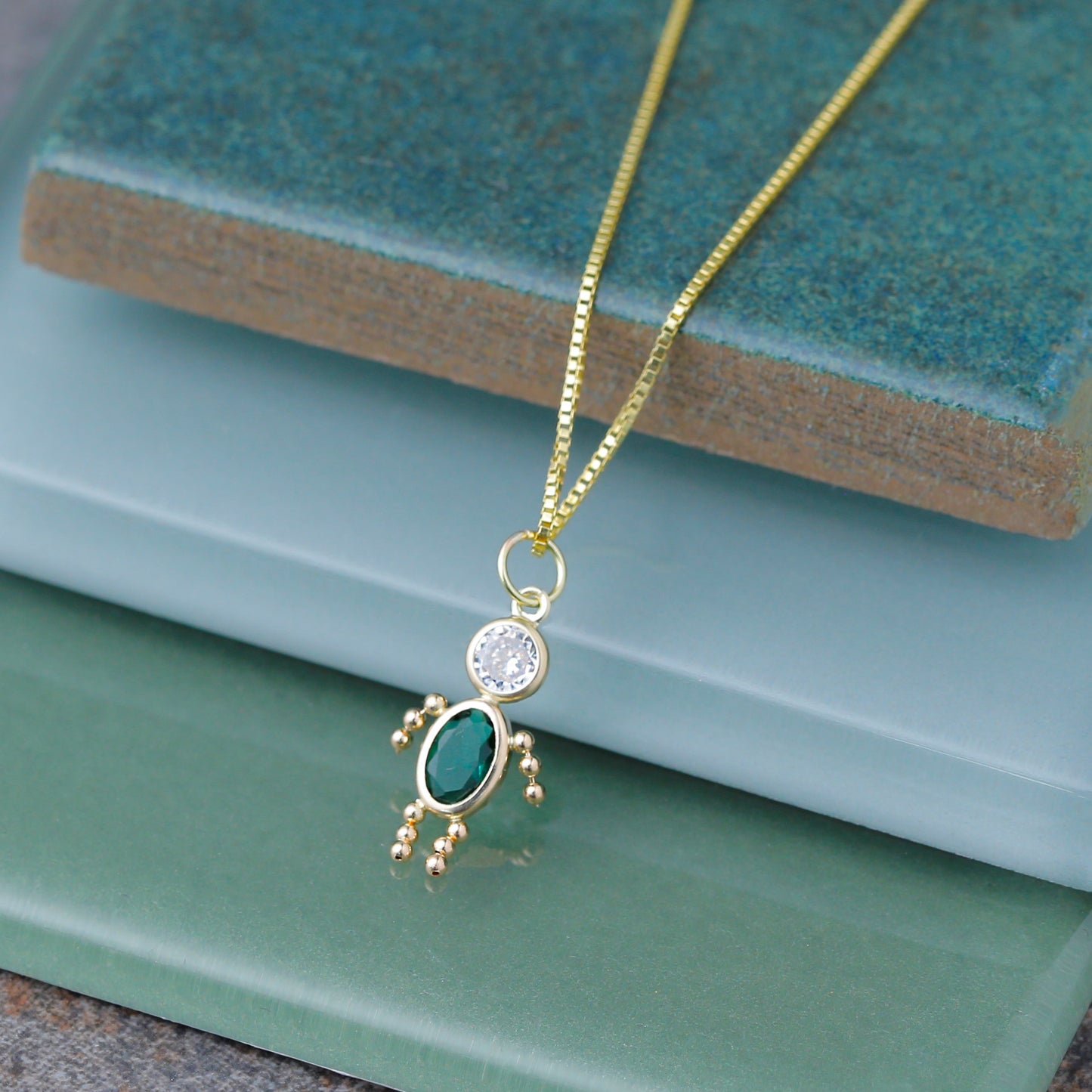14k May Boy Synthetic Birthstone Charm