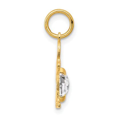 14K Boy Charm 6x4 Oval Genuine White Topaz-April