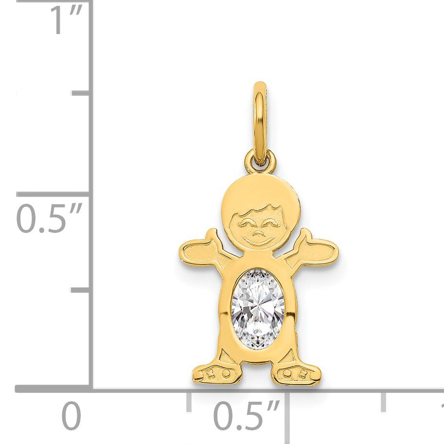 14K Boy Charm 6x4 Oval Genuine White Topaz-April