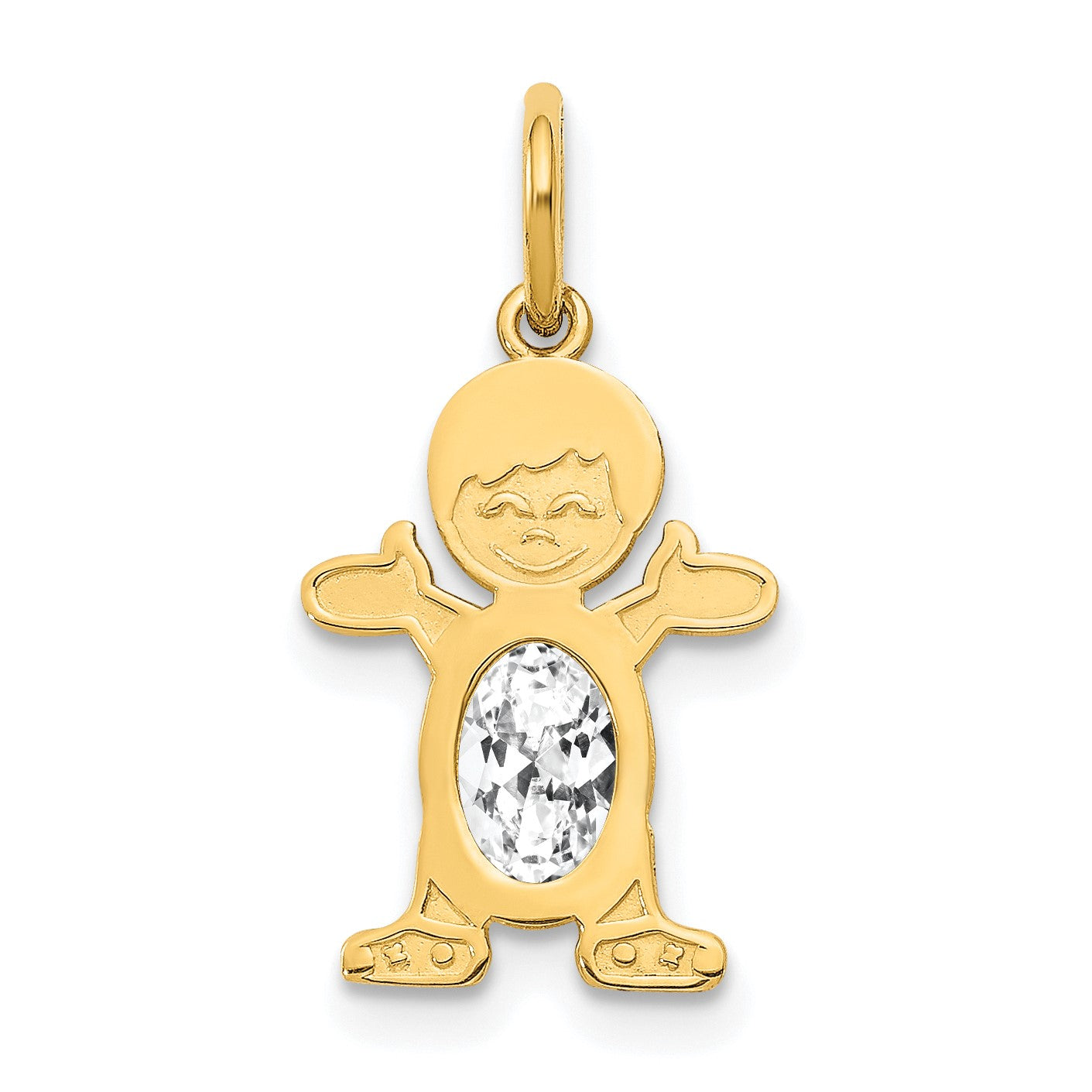14K Boy Charm 6x4 Oval Genuine White Topaz-April