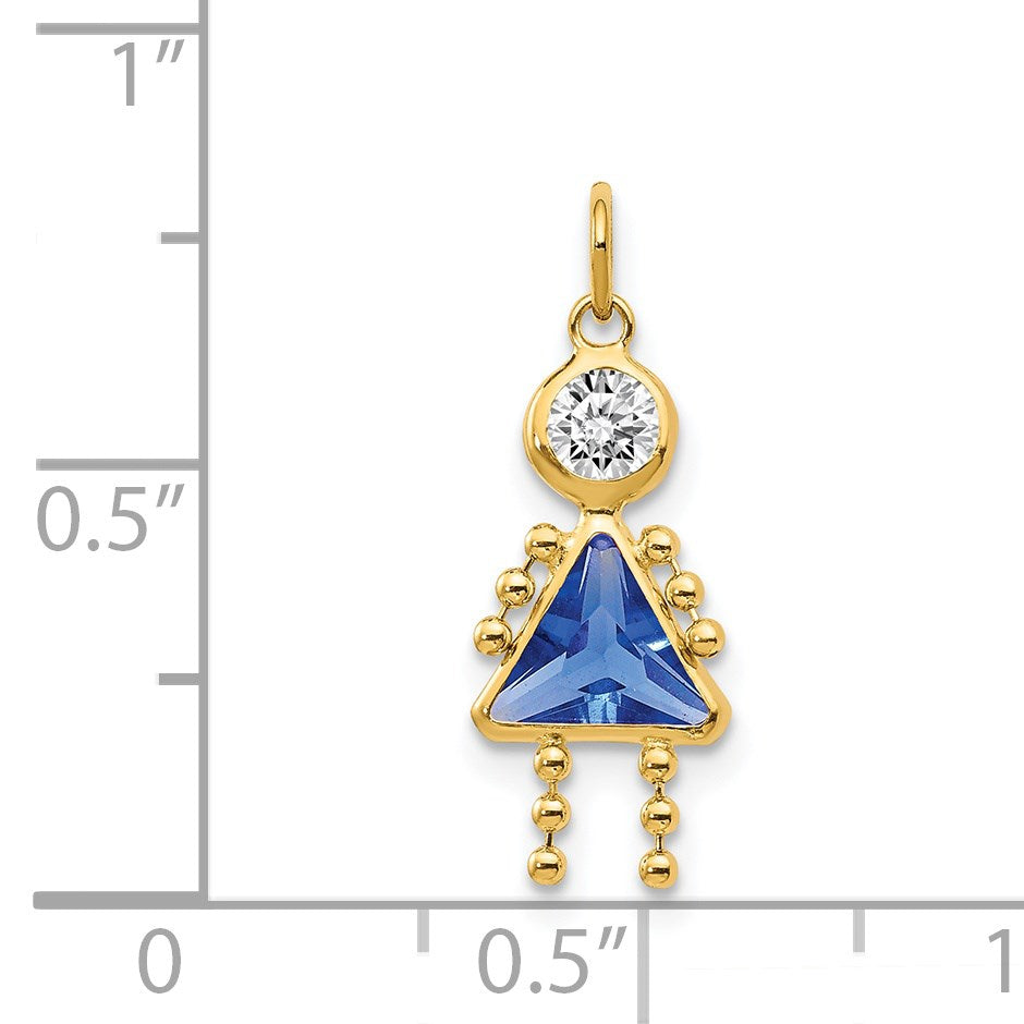 14k September Girl Synthetic Birthstone Charm