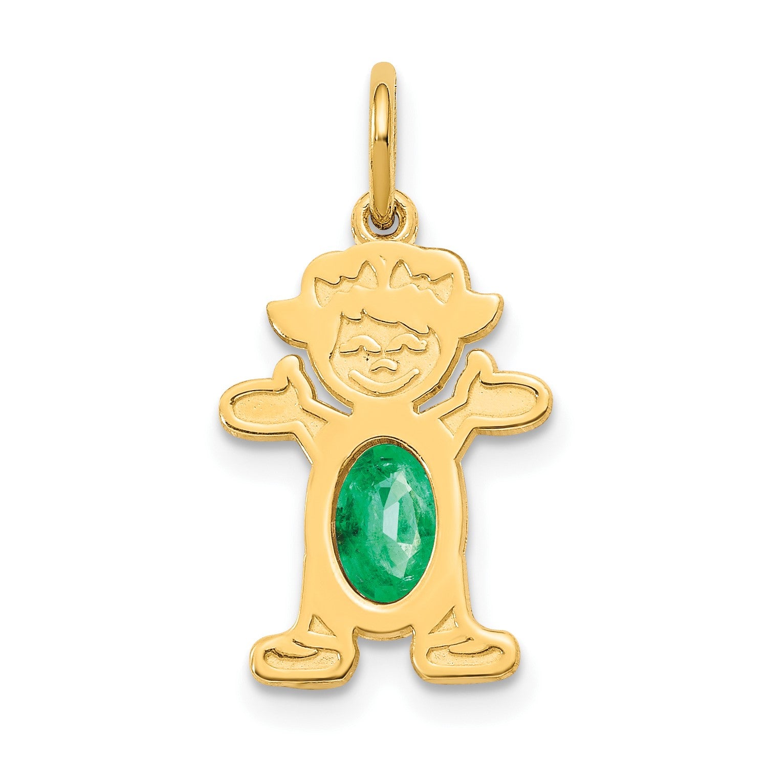 14K Girl Charm 6x4 Oval Genuine Emerald-May