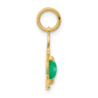 14K Boy Charm 6x4 Oval Genuine Emerald-May