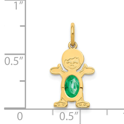 14K Boy Charm 6x4 Oval Genuine Emerald-May