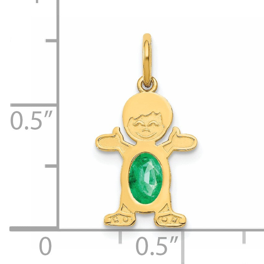 14K Boy Charm 6x4 Oval Genuine Emerald-May