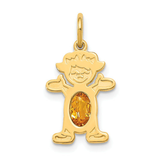 14K Girl Charm 6x4 Oval Genuine Citrine-November