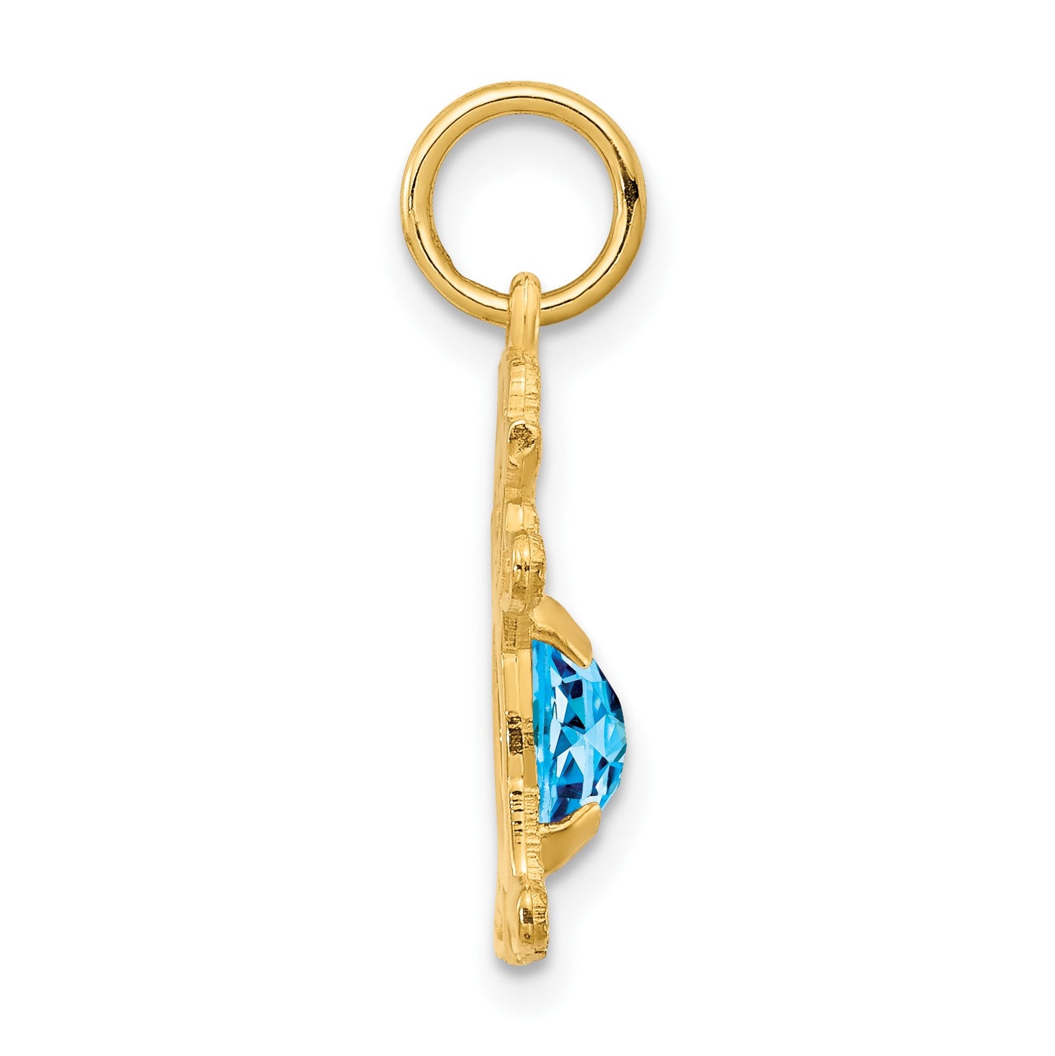 14K Girl Charm 6x4 Oval Genuine Blue Topaz-December