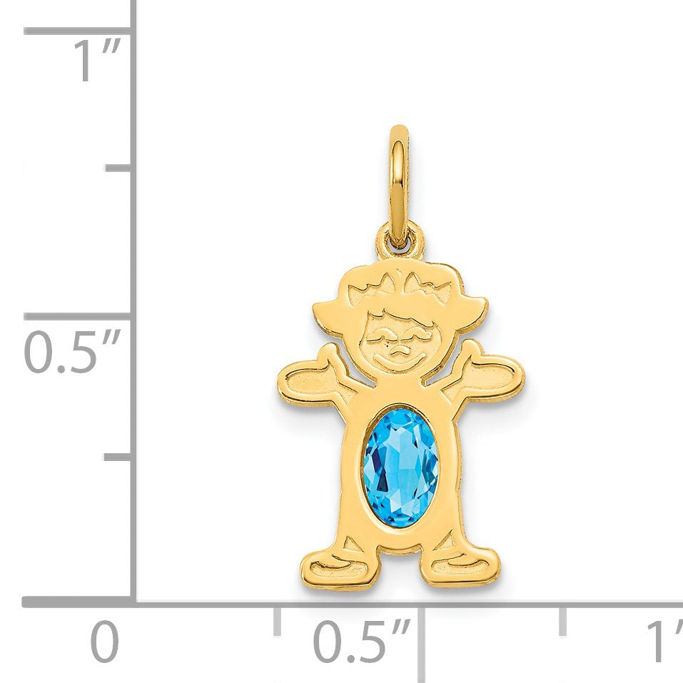 14K Girl Charm 6x4 Oval Genuine Blue Topaz-December