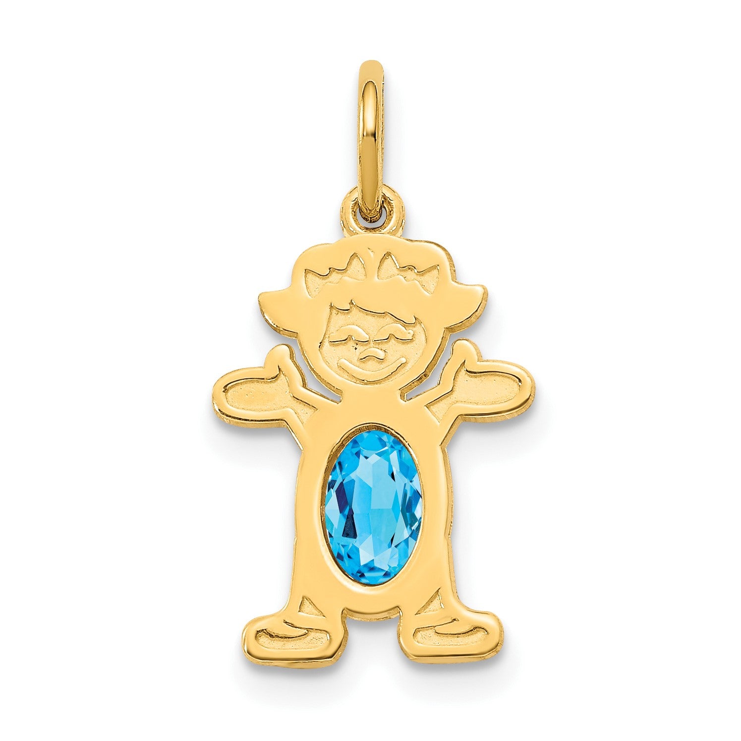 14K Girl Charm 6x4 Oval Genuine Blue Topaz-December