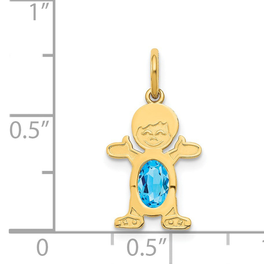 14K Boy Charm 6x4 Oval Genuine Blue Topaz-December