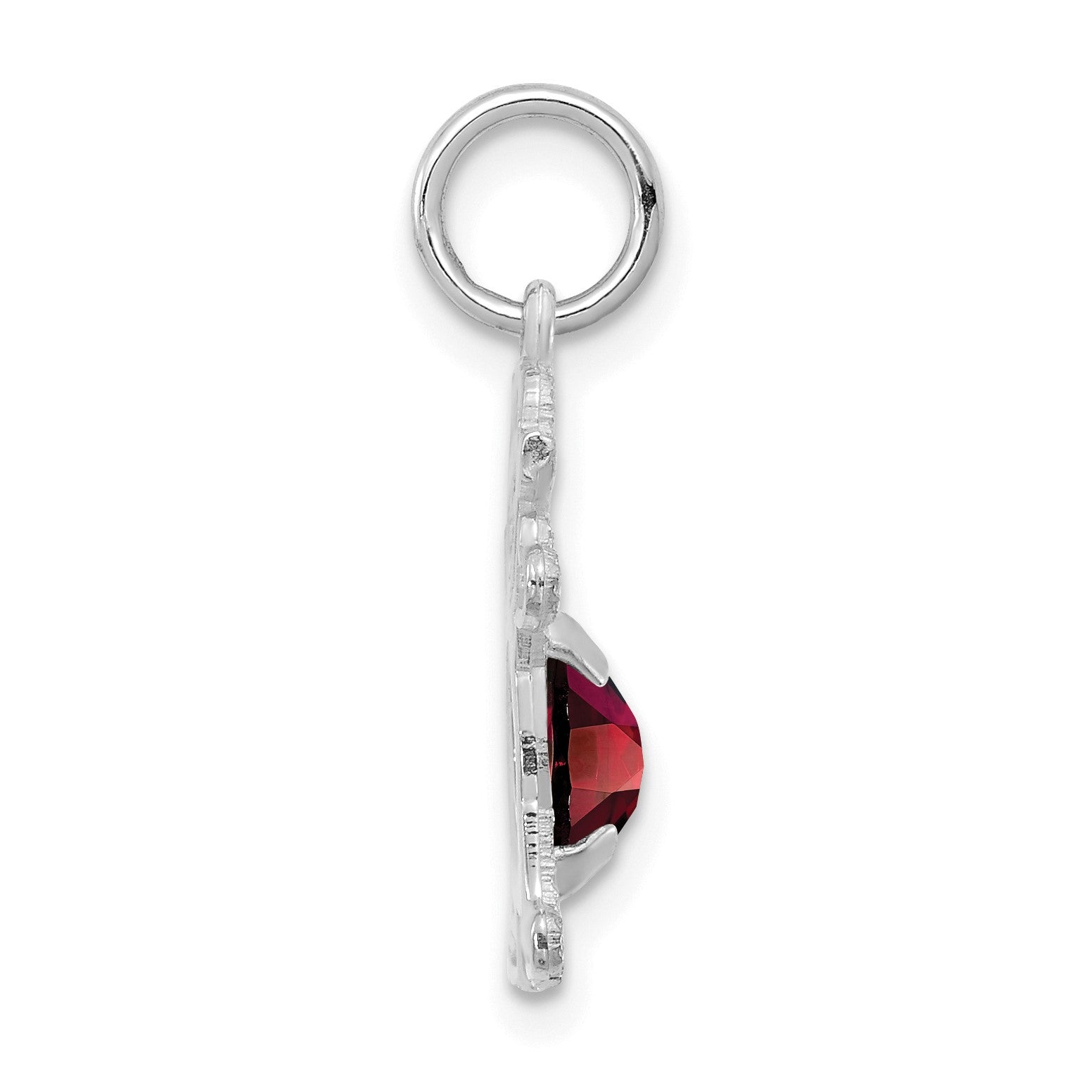 14K White Gold Girl Charm 6x4 Oval Genuine Garnet-January