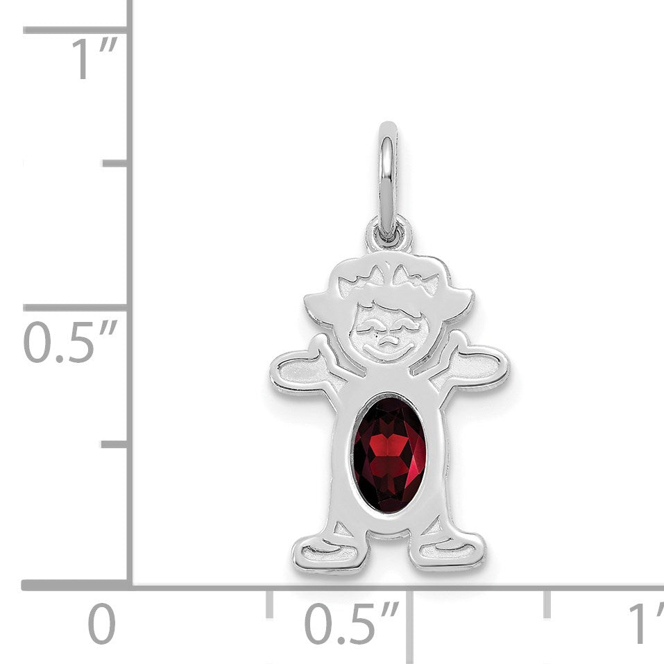 14K White Gold Girl Charm 6x4 Oval Genuine Garnet-January