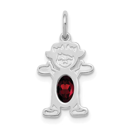 14K White Gold Girl Charm 6x4 Oval Genuine Garnet-January
