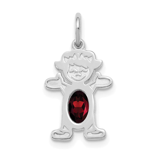 14K White Gold Girl Charm 6x4 Oval Genuine Garnet-January