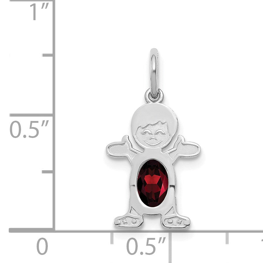14K White Gold Boy Charm 6x4 Oval Genuine Garnet-January