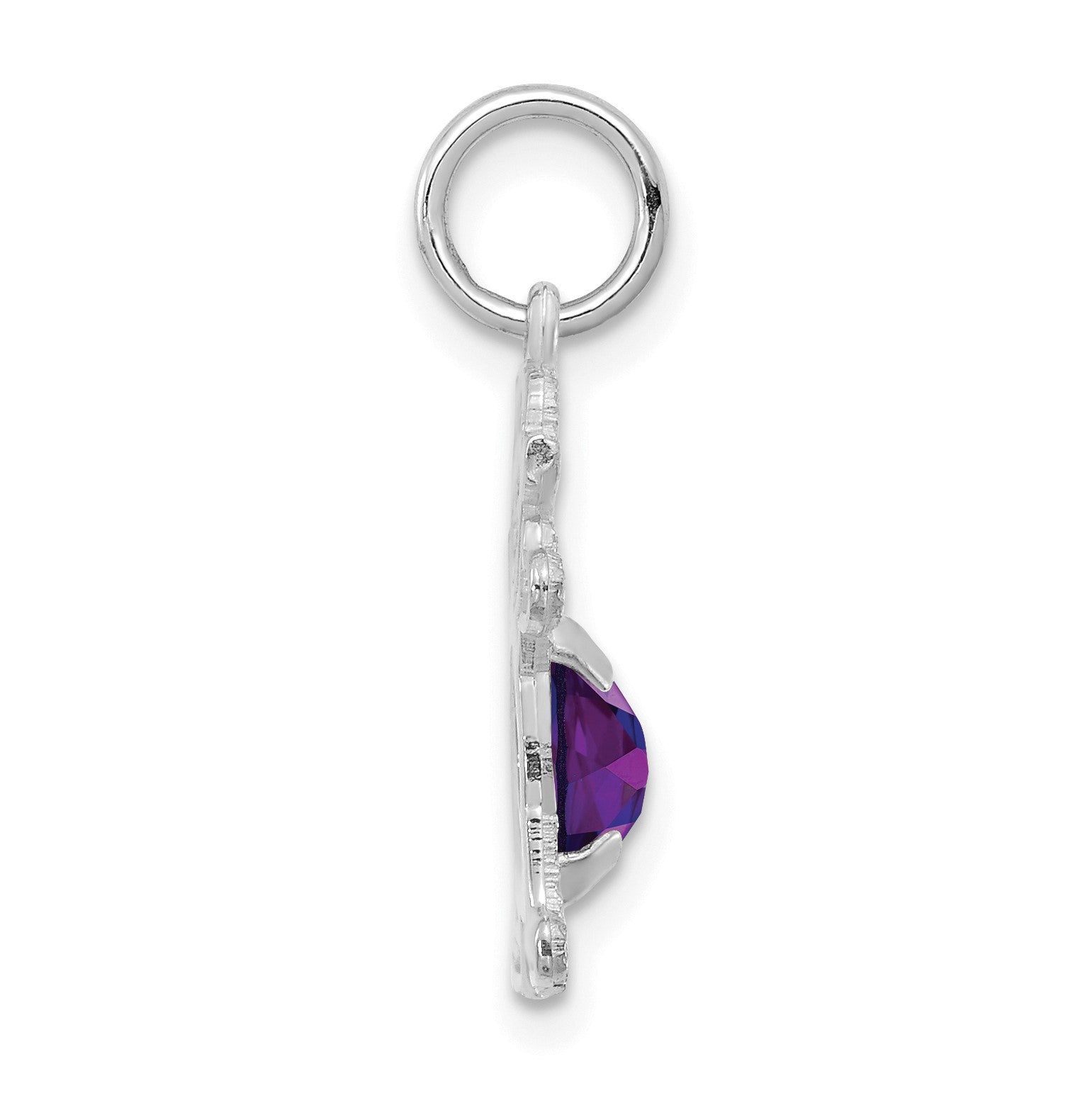 14K White Gold Girl Charm 6x4 Oval Genuine Amethyst-February