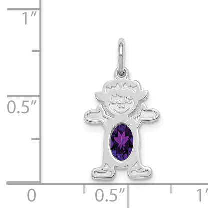 14K White Gold Girl Charm 6x4 Oval Genuine Amethyst-February