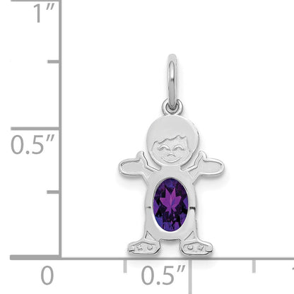 14K White Gold Boy Charm 6x4 Oval Genuine Amethyst-February