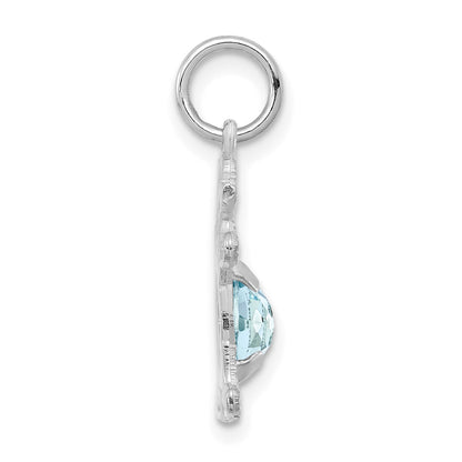 14K White Gold Girl Charm 6x4 Oval Genuine Aquamarine-March
