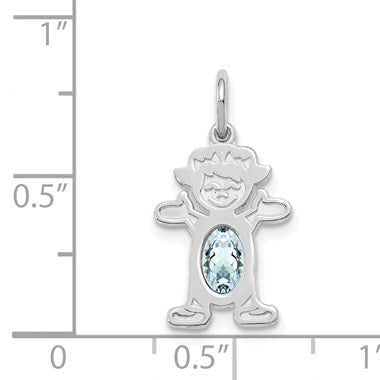 14K White Gold Girl Charm 6x4 Oval Genuine Aquamarine-March