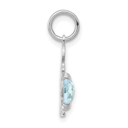 14K White Gold Boy Charm 6x4 Oval Genuine Aquamarine-March
