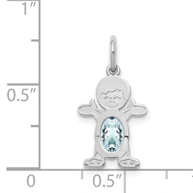 14K White Gold Boy Charm 6x4 Oval Genuine Aquamarine-March