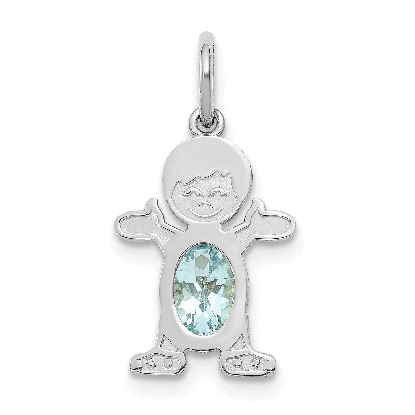 14K White Gold Boy Charm 6x4 Oval Genuine Aquamarine-March