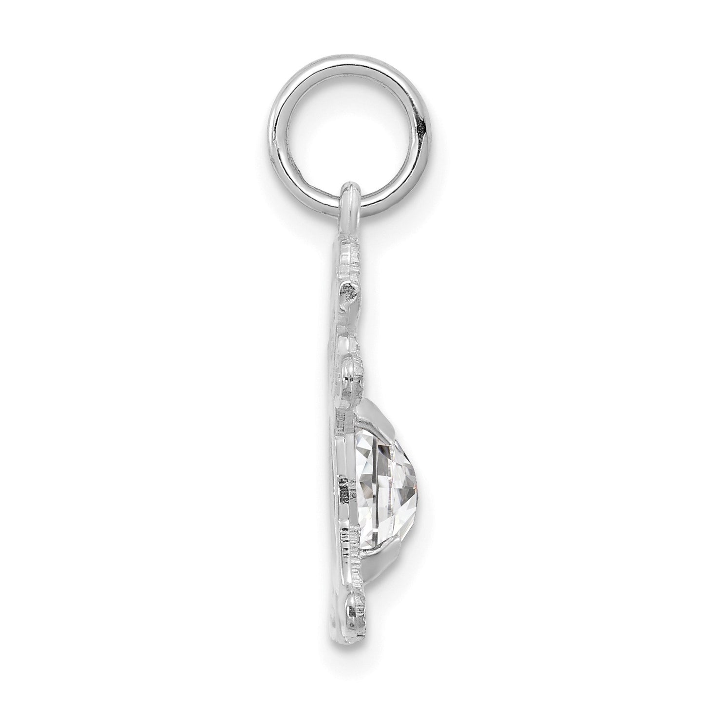14K White Gold Girl Charm 6x4 Oval Genuine White Topaz-April