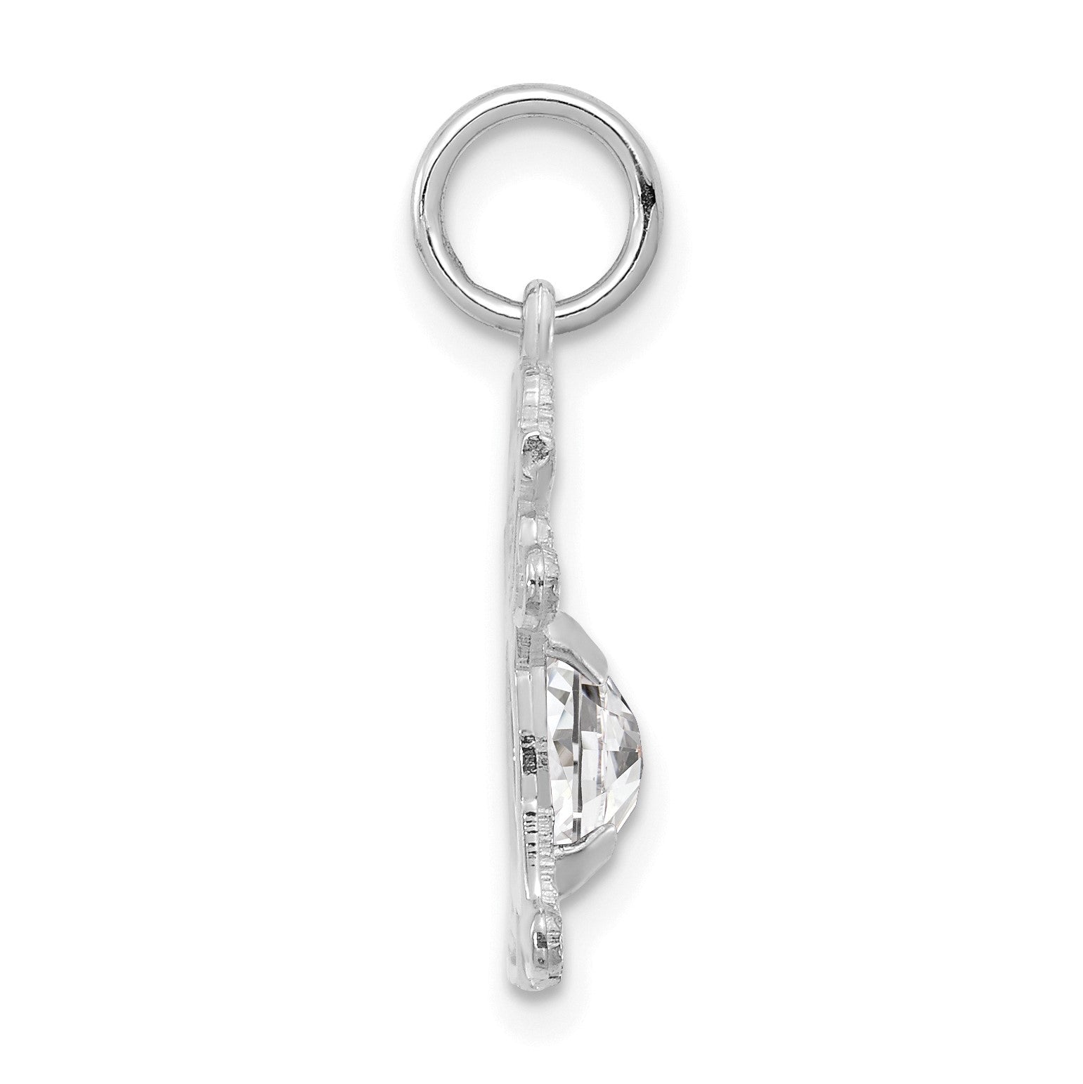 14K White Gold Girl Charm 6x4 Oval Genuine White Topaz-April