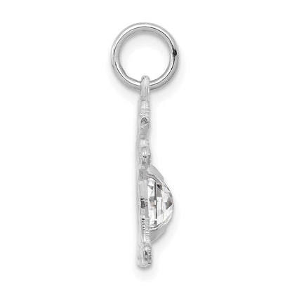 14K White Gold Girl Charm 6x4 Oval Genuine White Topaz-April