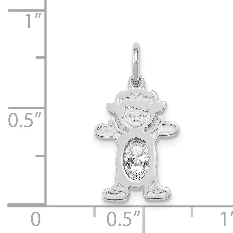 14K White Gold Girl Charm 6x4 Oval Genuine White Topaz-April