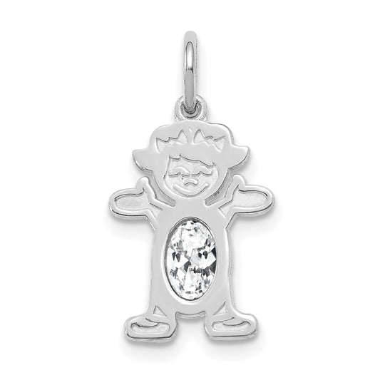 14K White Gold Girl Charm 6x4 Oval Genuine White Topaz-April