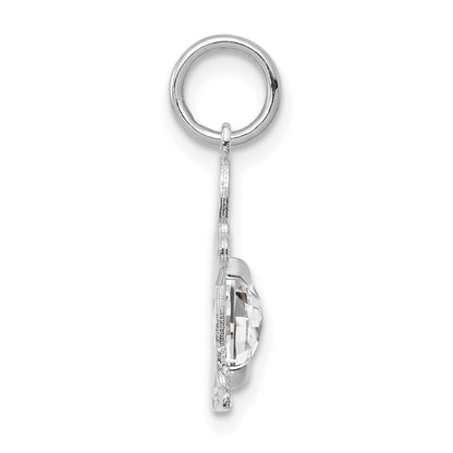 14K White Gold Boy Charm 6x4 Oval Genuine White Topaz-April