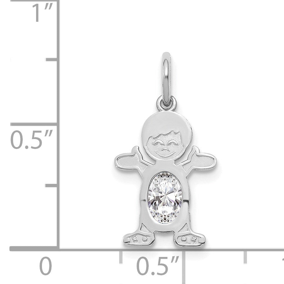 14K White Gold Boy Charm 6x4 Oval Genuine White Topaz-April