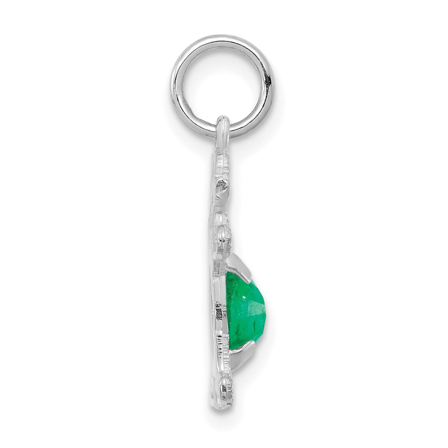 14K White Gold Girl Charm 6x4 Oval Genuine Emerald-May