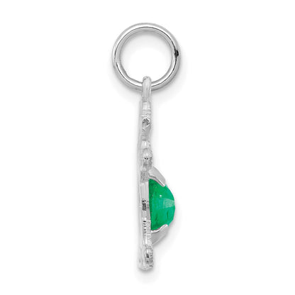 14K White Gold Girl Charm 6x4 Oval Genuine Emerald-May