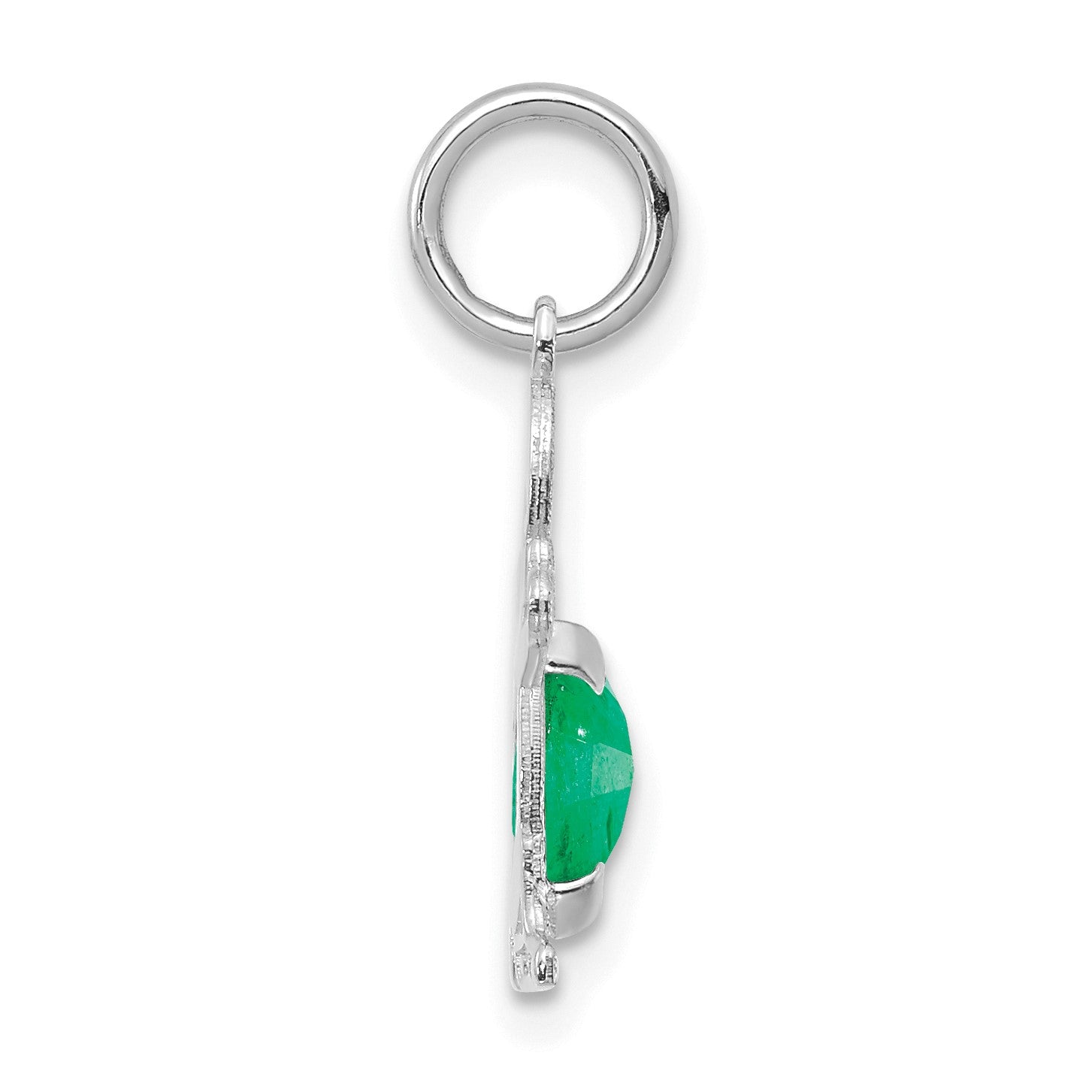 14K White Gold Boy Charm 6x4 Oval Genuine Emerald-May