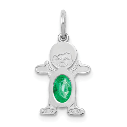 14K White Gold Boy Charm 6x4 Oval Genuine Emerald-May
