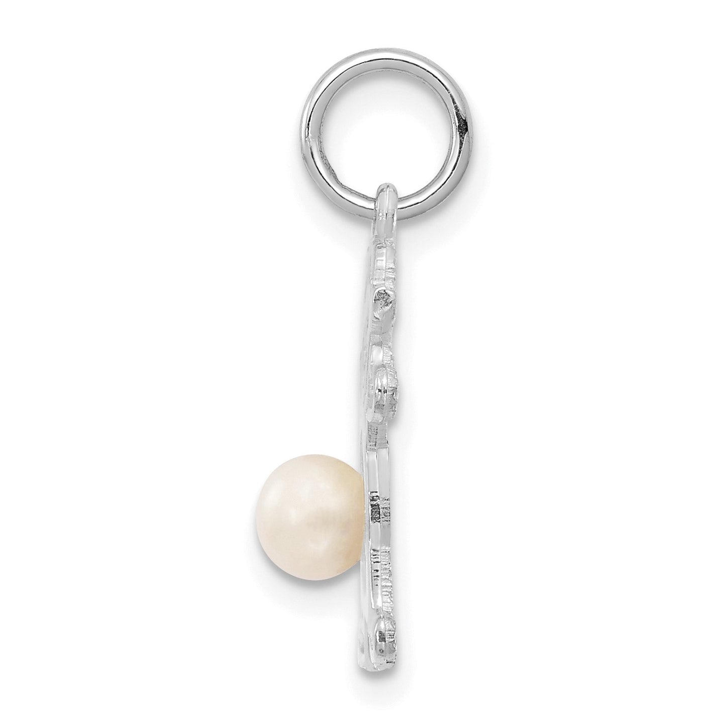 14K White Gold Girl Charm 4mm Freshwater Cultured Pearl-June