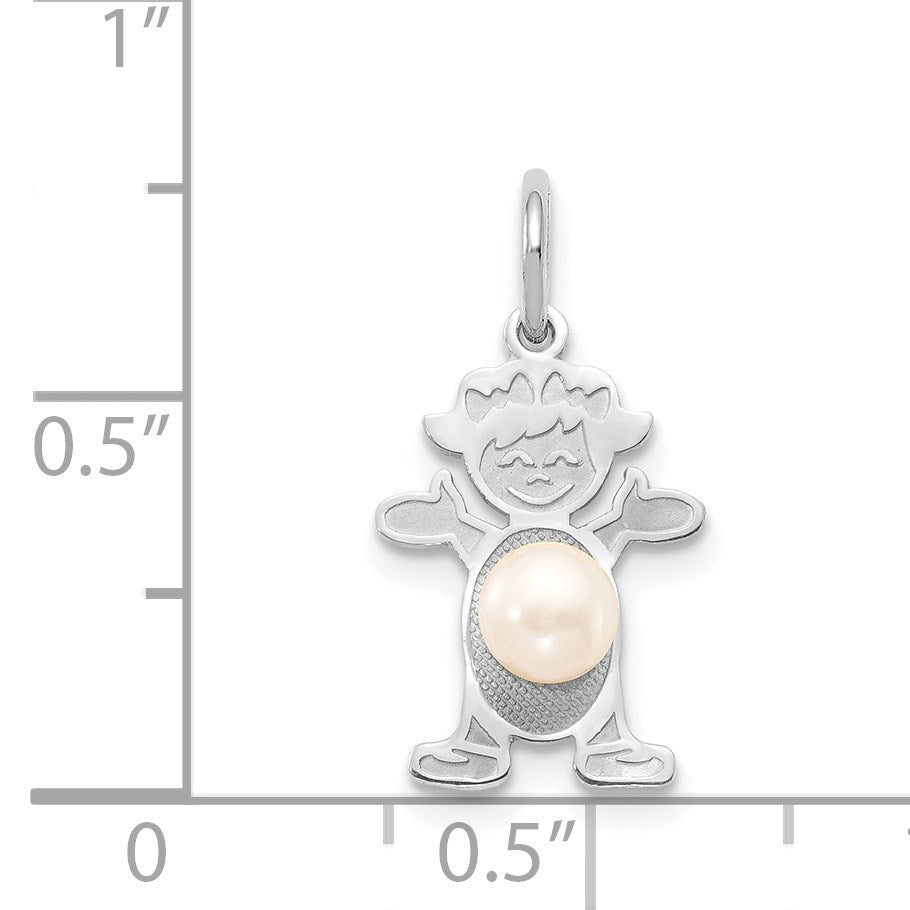 14K White Gold Girl Charm 4mm Freshwater Cultured Pearl-June